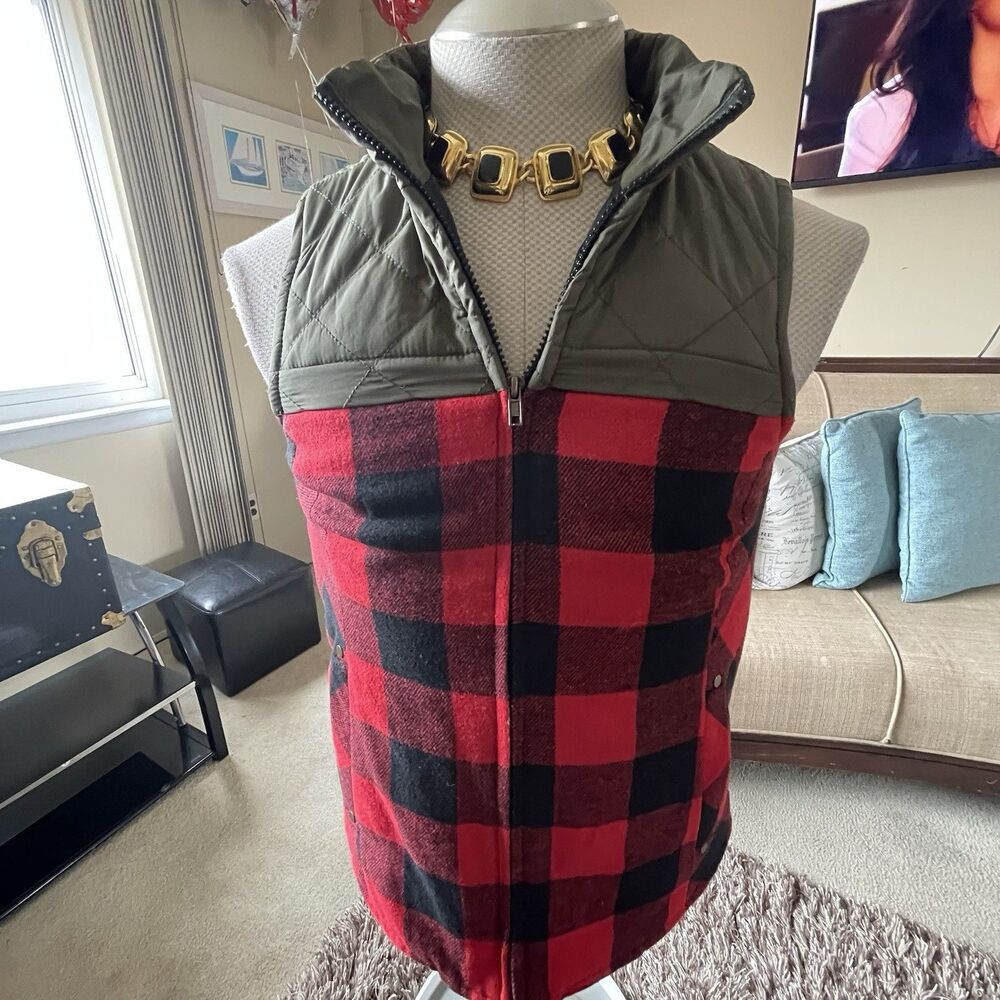 Maurices Women's Buffalo Plaid Puffer Vest Jacket Coat with Pockets Size Small - Picture 10 of 13